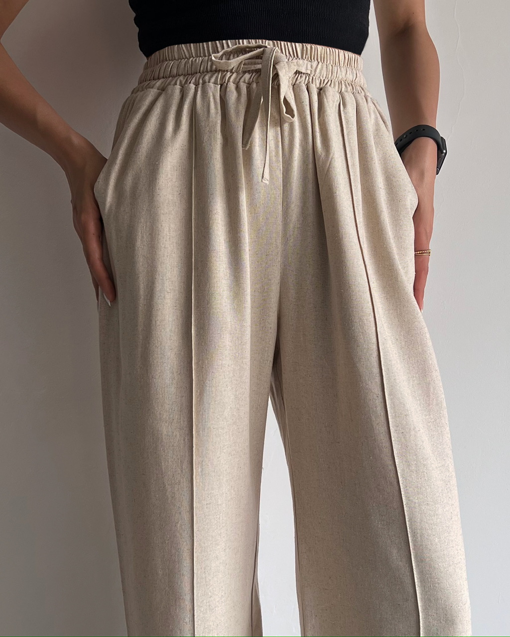 شلوار واید لینن کرم