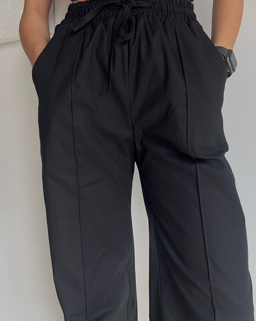 شلوار واید لینن مشکی