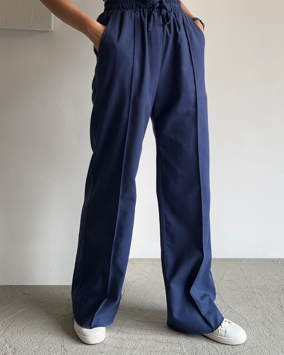 شلوار واید لینن سرمه ای