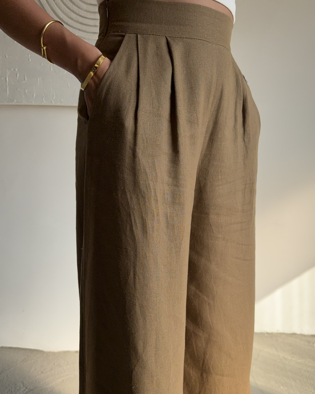 شلوار لینن سوپر واید قهوه ای