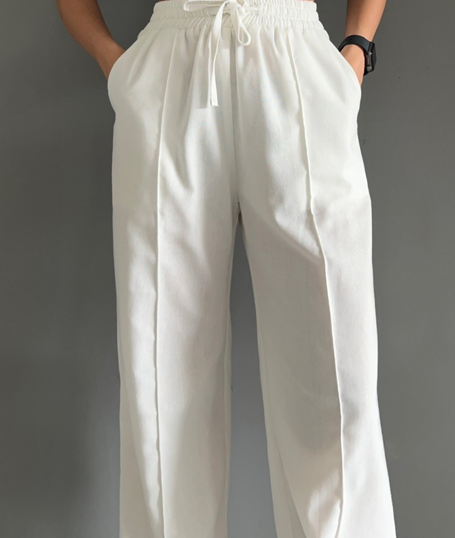 شلوار واید لینن سفید