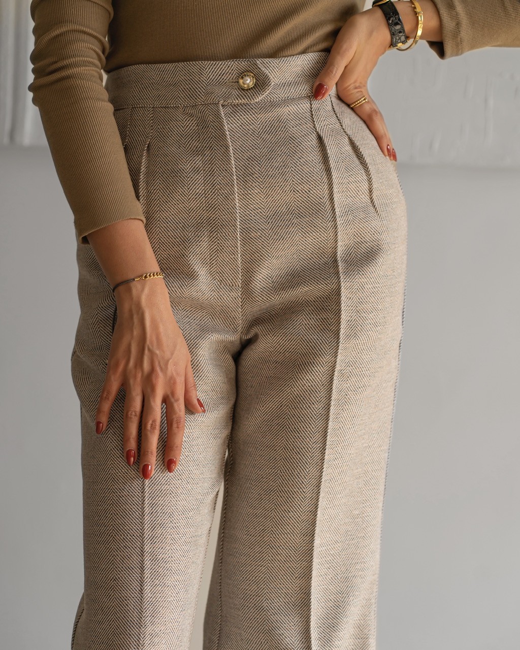 شلوار جناغی کرم