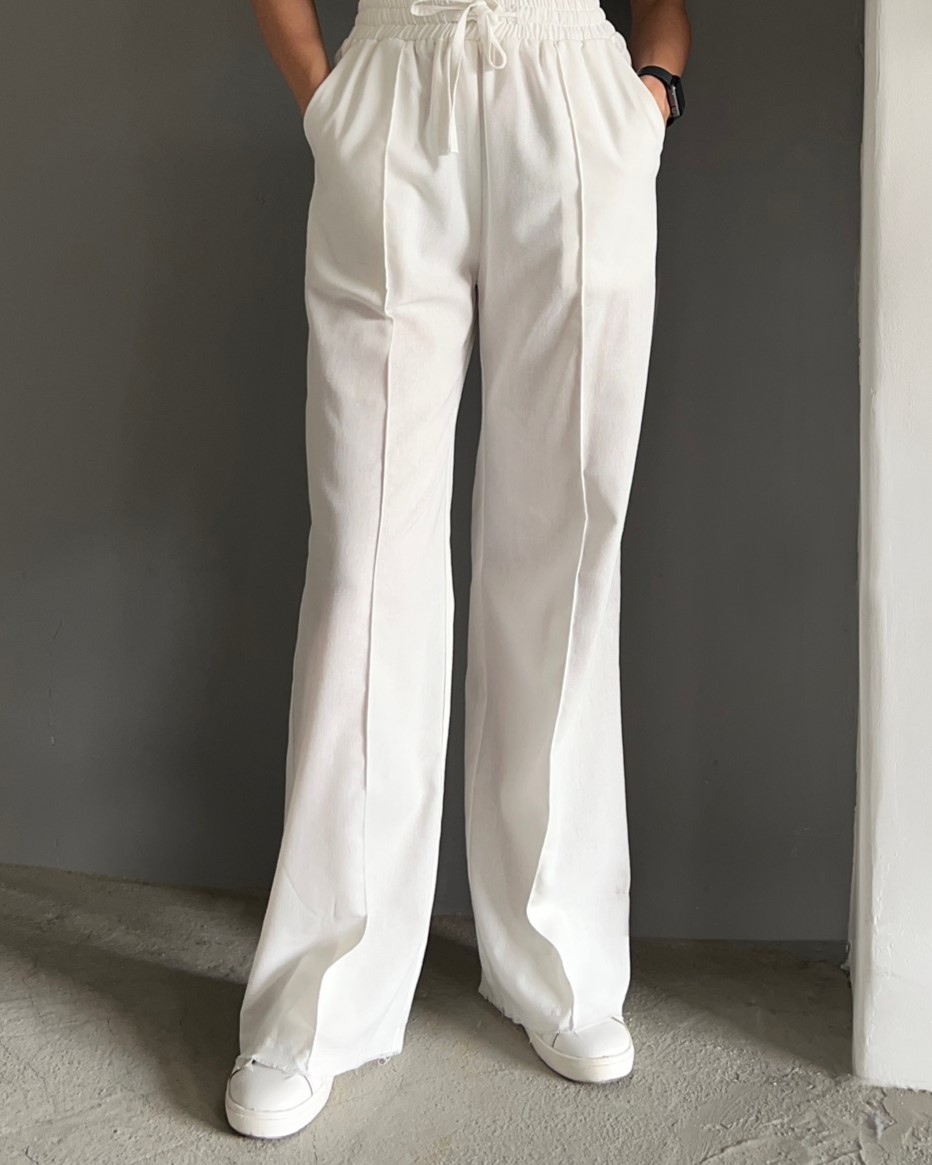 شلوار واید لینن سفید