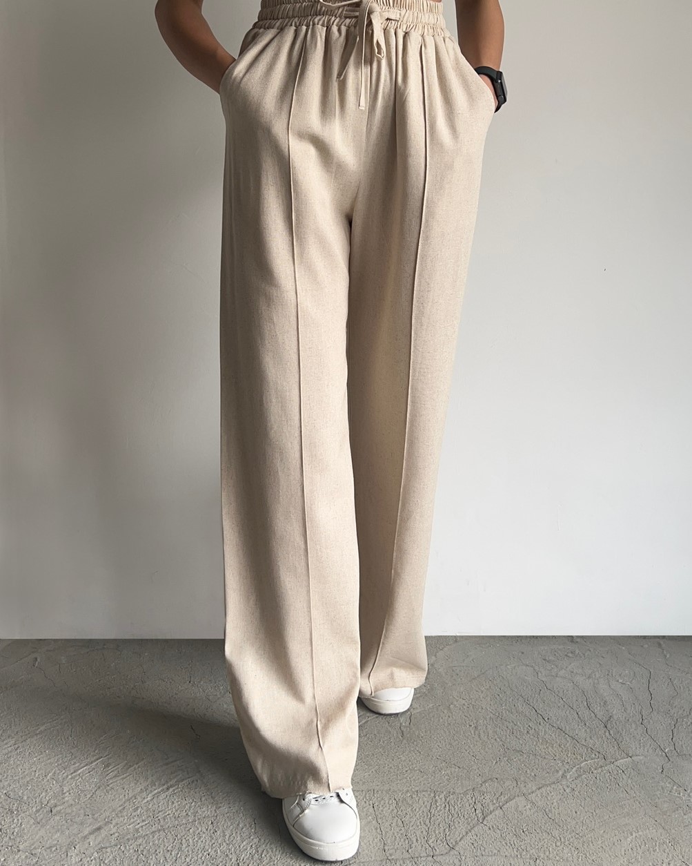 شلوار واید لینن کرم