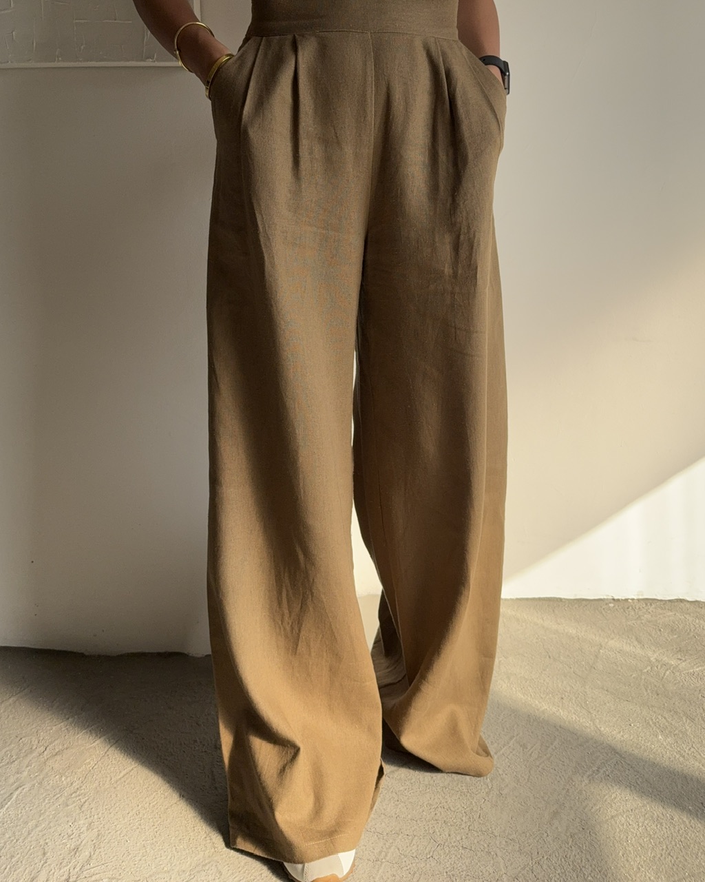 شلوار لینن سوپر واید قهوه ای