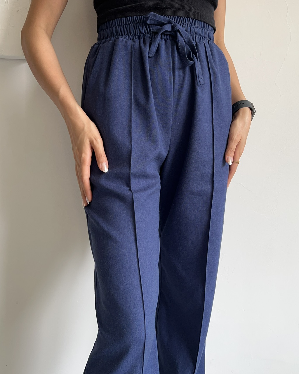 شلوار واید لینن سرمه ای