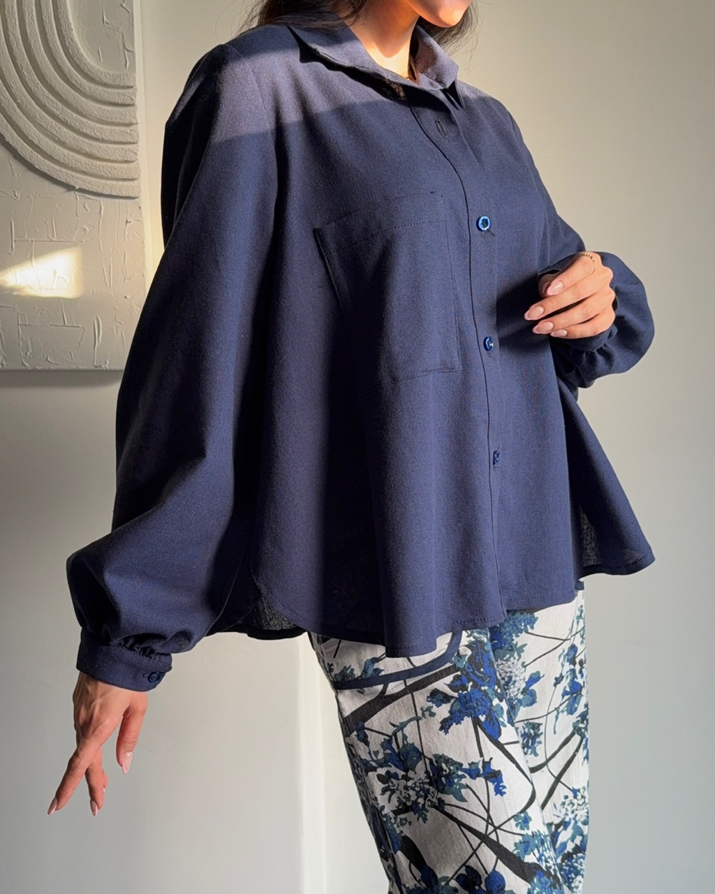 شومیز بیسیک لینن سرمه ای